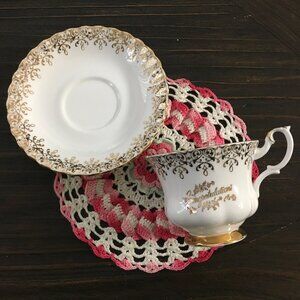 Royal Albert England Congratulations Gold Filigree Teacup Saucer Gilt Trim